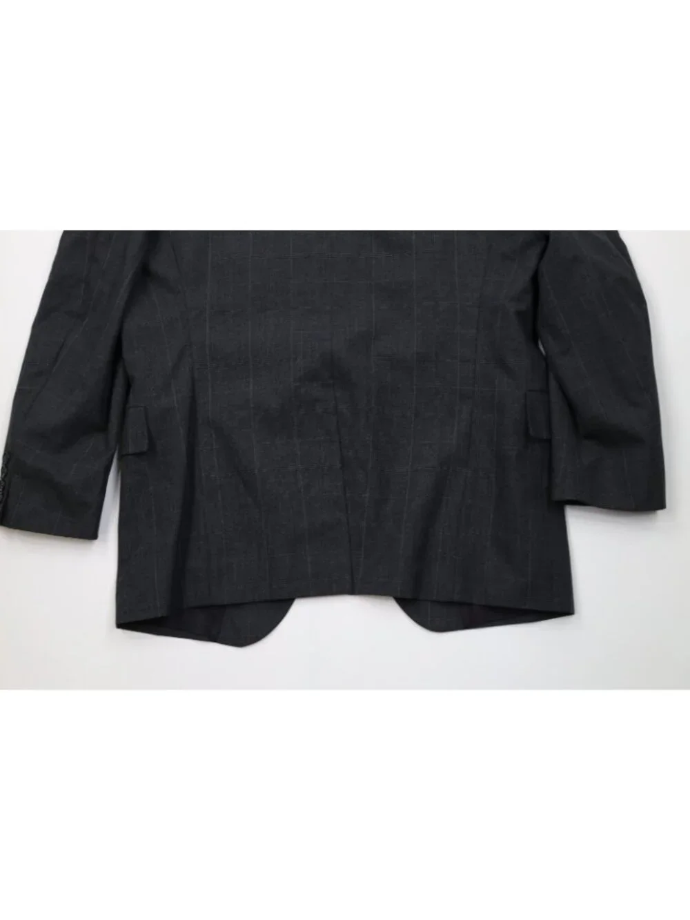 Vintage 70s Mens 46R 2 Piece Wool Suit Wide Leg Gray Plaid Suspenders 34x29 USA